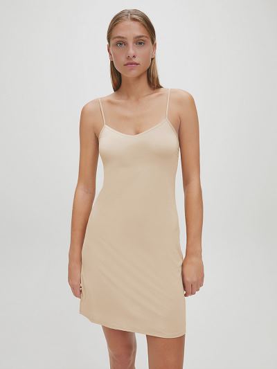 Calvin Klein Ruhák HU635706 | Calvin Klein Icon Slip Női Hálóing Bézs